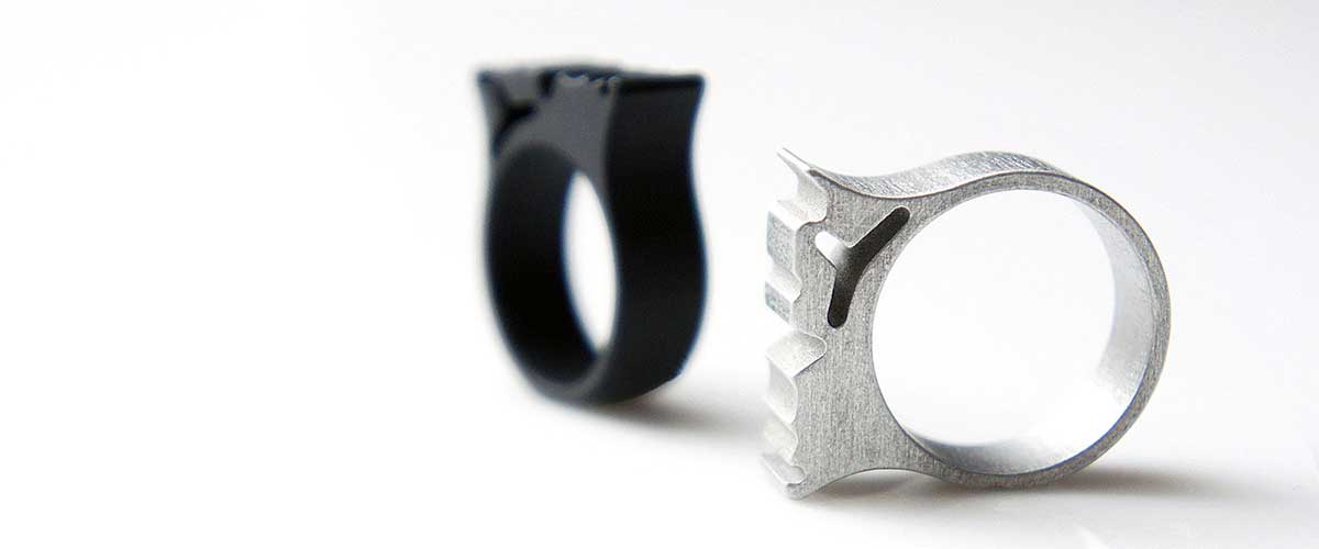 Ring R2 in RAW stone ground and black anodized